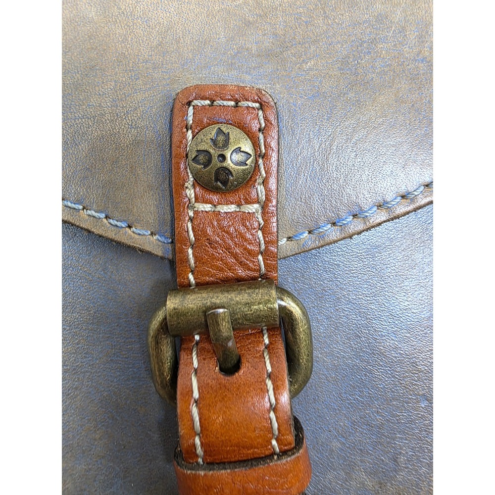 Patricia Nash Italian Leather Crossbody Bag Distressed Tan Blue Buckle Accent - Picture 6 of 16